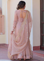Prazu Fashion Light Peach Fendy Chiffon Embroidered Gown With Dupatta | Grocsy