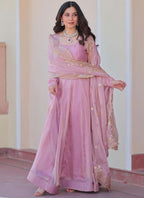 Prazu Fashion Pink Fendy Chiffon Embroidered Gown With Dupatta | Grocsy