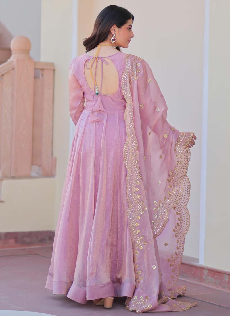 Prazu Fashion Pink Fendy Chiffon Embroidered Gown With Dupatta | Grocsy