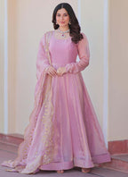 Prazu Fashion Pink Fendy Chiffon Embroidered Gown With Dupatta | Grocsy