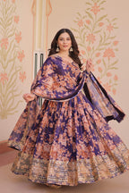 Vedant Vastram Russian Silk Embroidery & Sequence Work Stitched Ethnic Gown-Purple | Grocsy