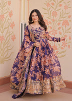 Vedant Vastram Russian Silk Embroidery & Sequence Work Stitched Ethnic Gown-Purple | Grocsy