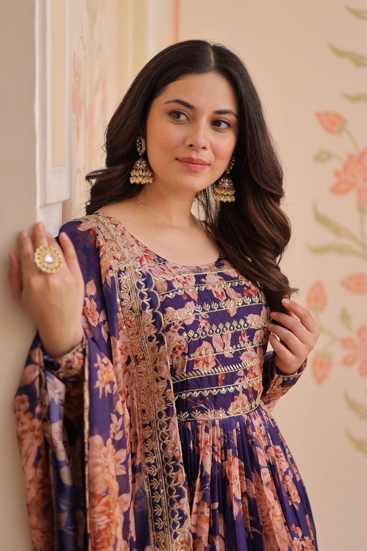 Vedant Vastram Russian Silk Embroidery & Sequence Work Stitched Ethnic Gown-Purple | Grocsy