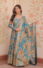 Vedant Vastram Russian Silk Embroidery & Sequence Work Stitched Ethnic Gown-Rama | Grocsy