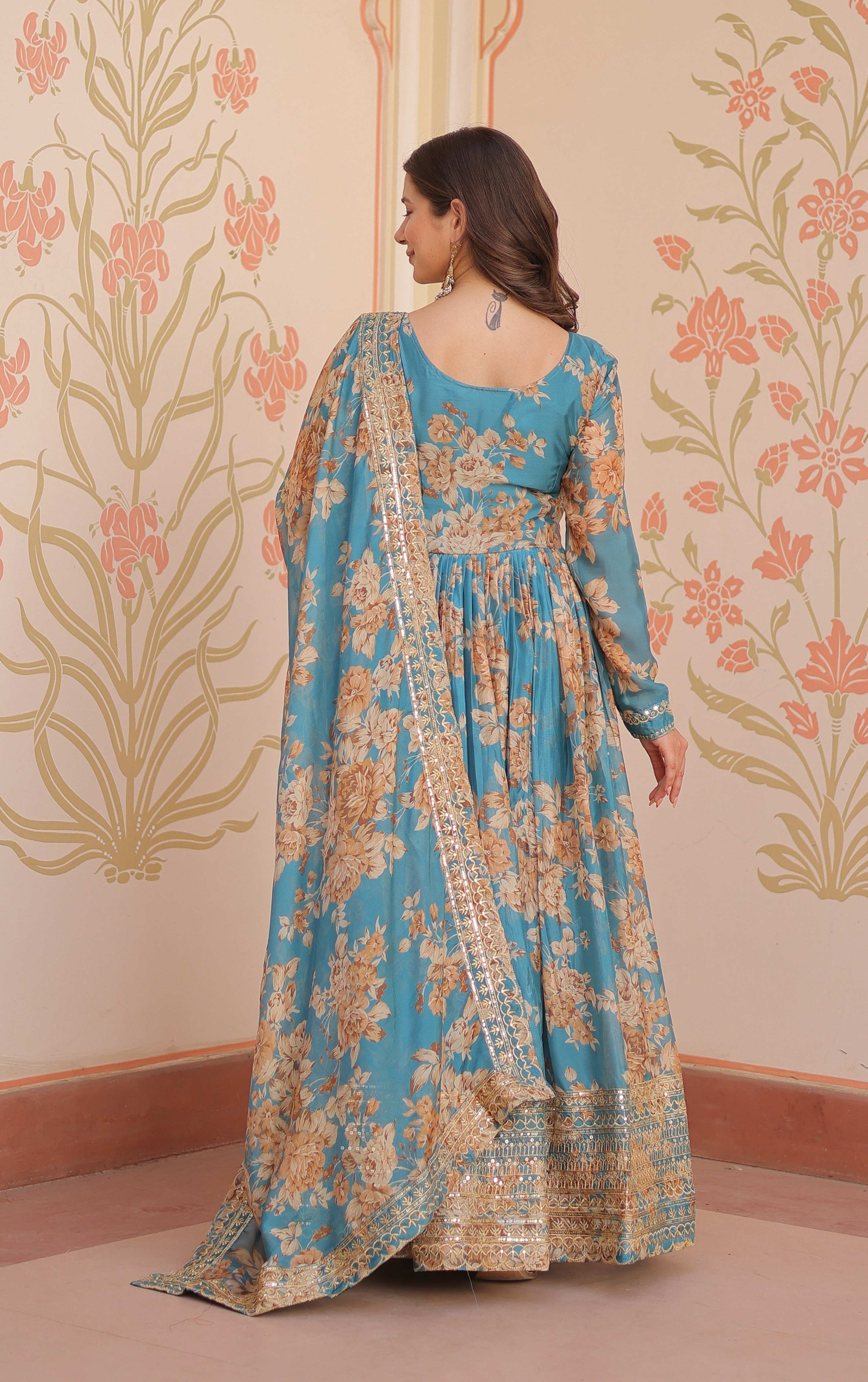 Vedant Vastram Russian Silk Embroidery & Sequence Work Stitched Ethnic Gown-Rama | Grocsy