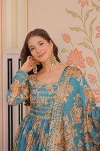 Vedant Vastram Russian Silk Embroidery & Sequence Work Stitched Ethnic Gown-Rama | Grocsy