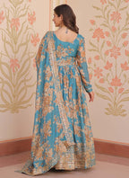 Prazu Fashion Sky Blue Russian Silk Embroidered Gown With Dupatta | Grocsy