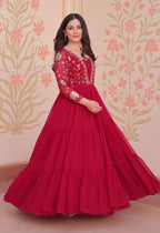 Vedant Vastram Georgette Embroidery & Sequence Work Stitched Ethnic Gown-Pink | Grocsy
