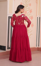 Vedant Vastram Georgette Embroidery & Sequence Work Stitched Ethnic Gown-Pink | Grocsy