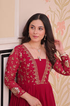 Vedant Vastram Georgette Embroidery & Sequence Work Stitched Ethnic Gown-Pink | Grocsy