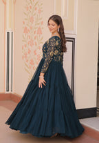 Vedant Vastram Georgette Embroidery & Sequence Work Stitched Ethnic Gown-Rama | Grocsy