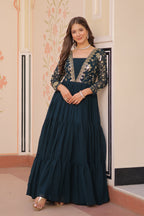 Vedant Vastram Georgette Embroidery & Sequence Work Stitched Ethnic Gown-Rama | Grocsy