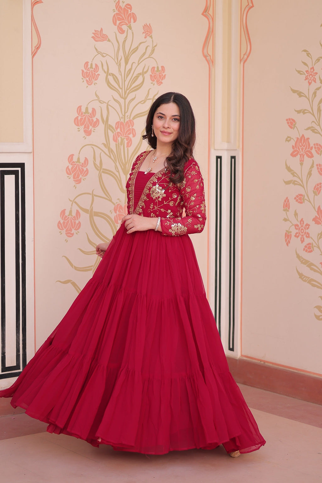 Prazu Fashion Pink Georgette Embroidered Designer Gown | Grocsy