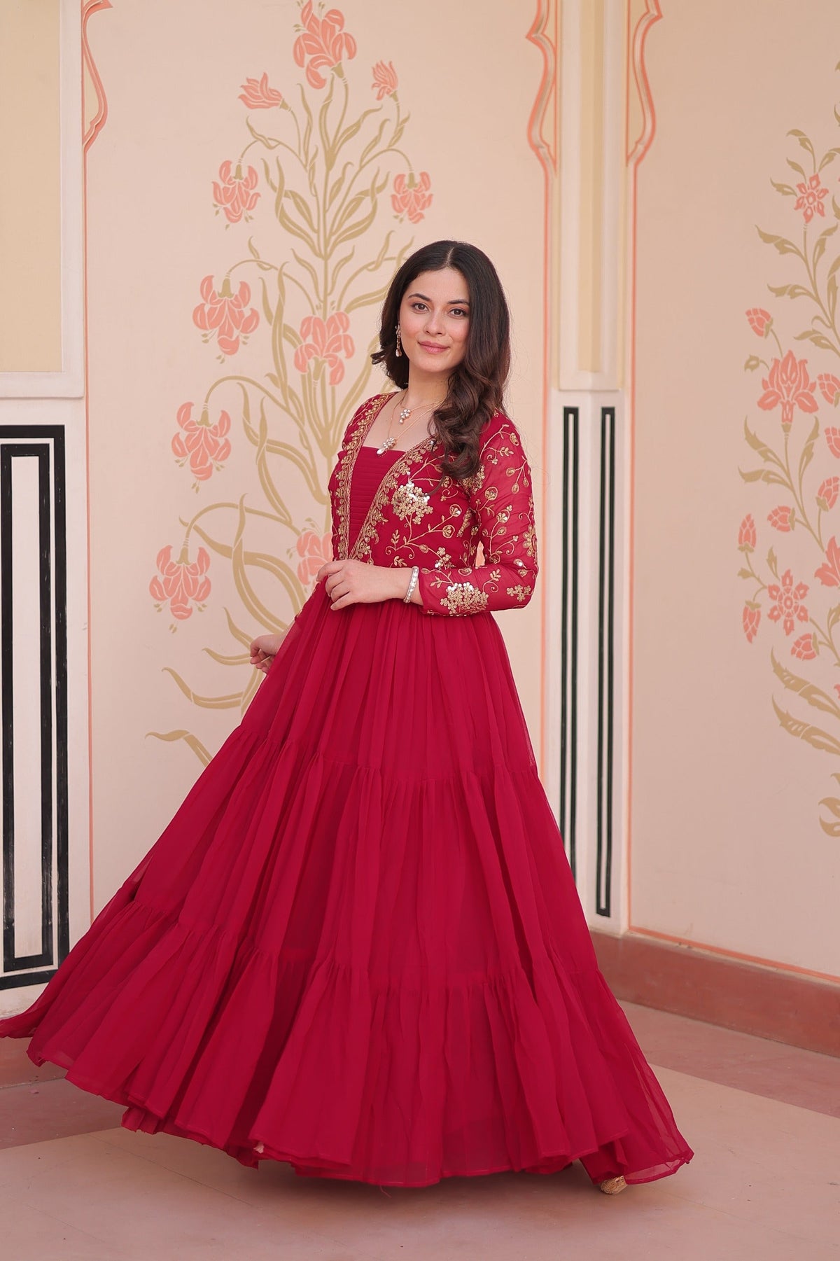 Prazu Fashion Pink Georgette Embroidered Designer Gown | Grocsy