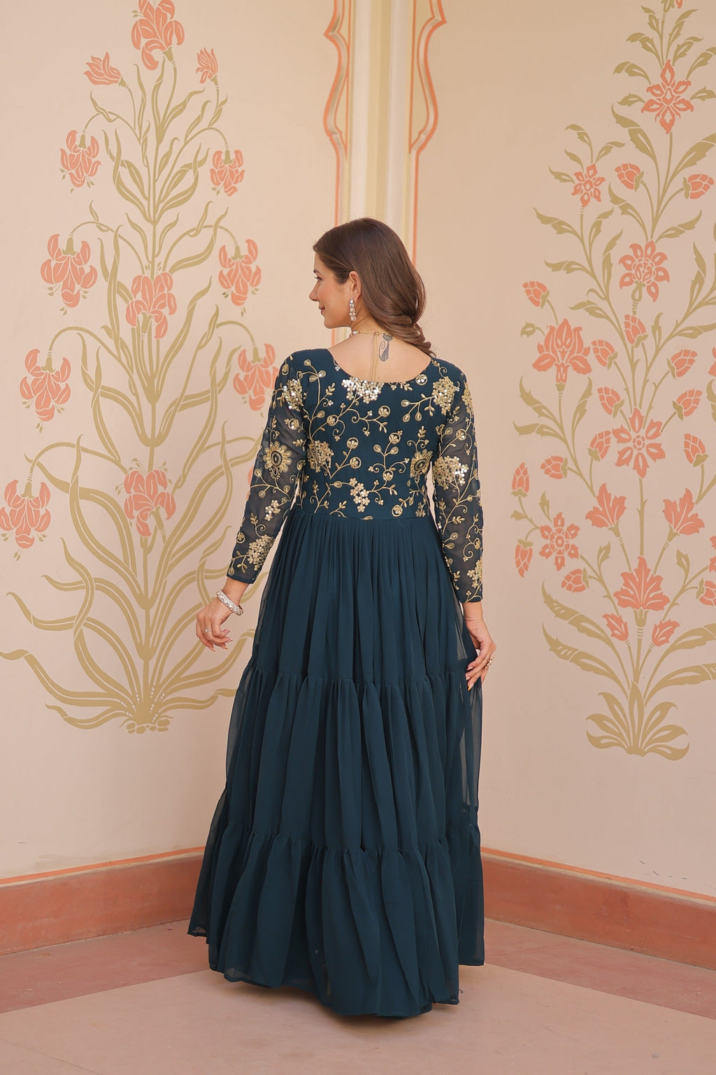 Prazu Fashion Rama Georgette Embroidered Designer Gown | Grocsy