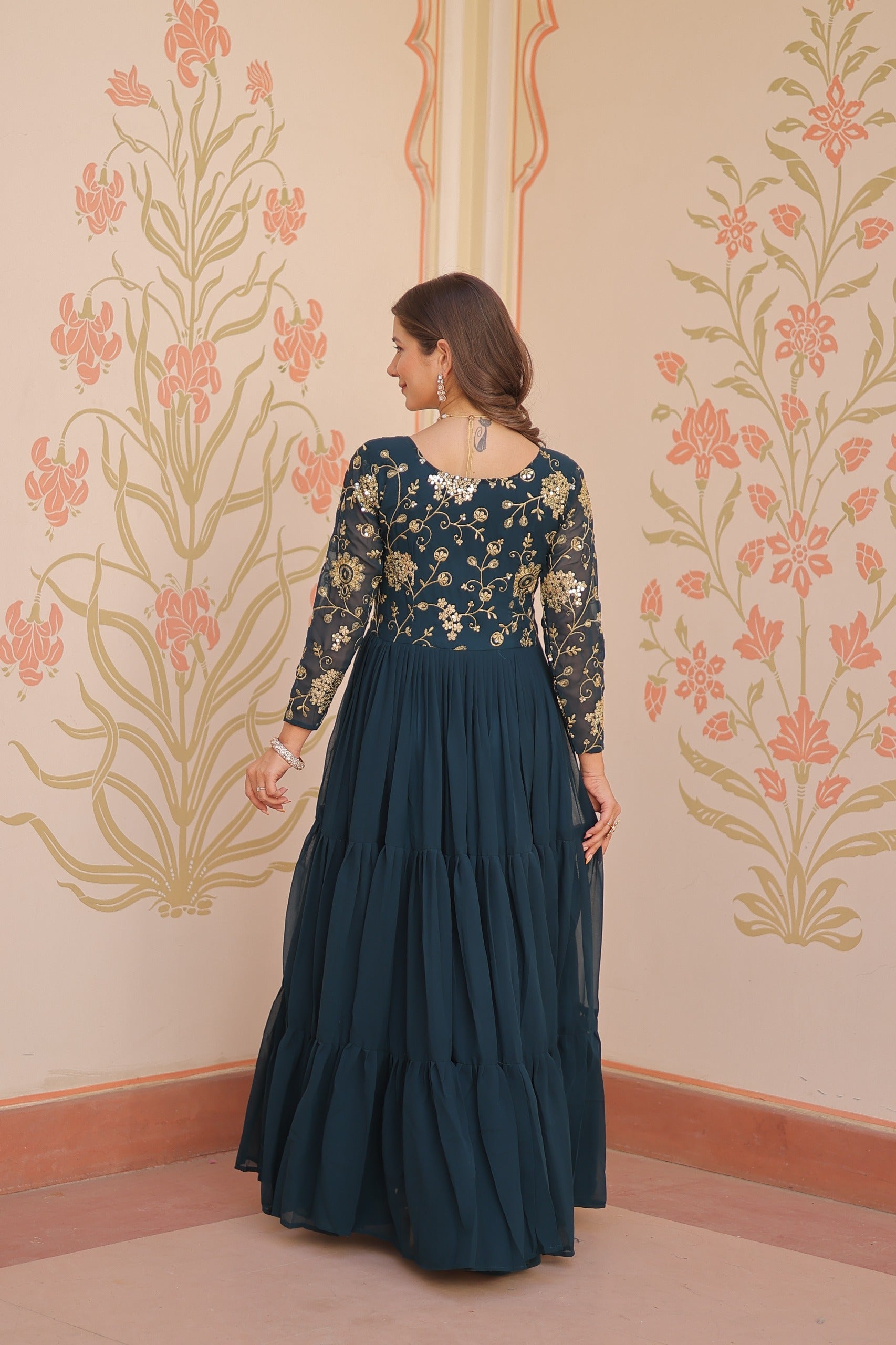 Prazu Fashion Rama Georgette Embroidered Designer Gown | Grocsy