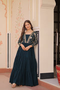 Prazu Fashion Rama Georgette Embroidered Designer Gown | Grocsy