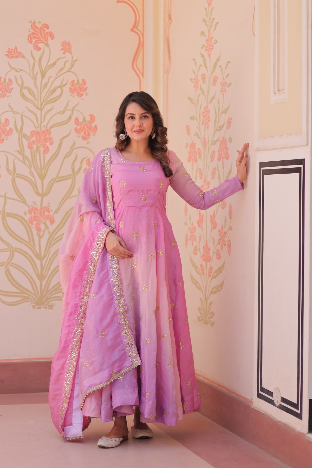 Prazu Fashion Pink Organza Embroidered Gown With Dupatta | Grocsy