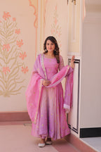 Prazu Fashion Pink Organza Embroidered Gown With Dupatta | Grocsy