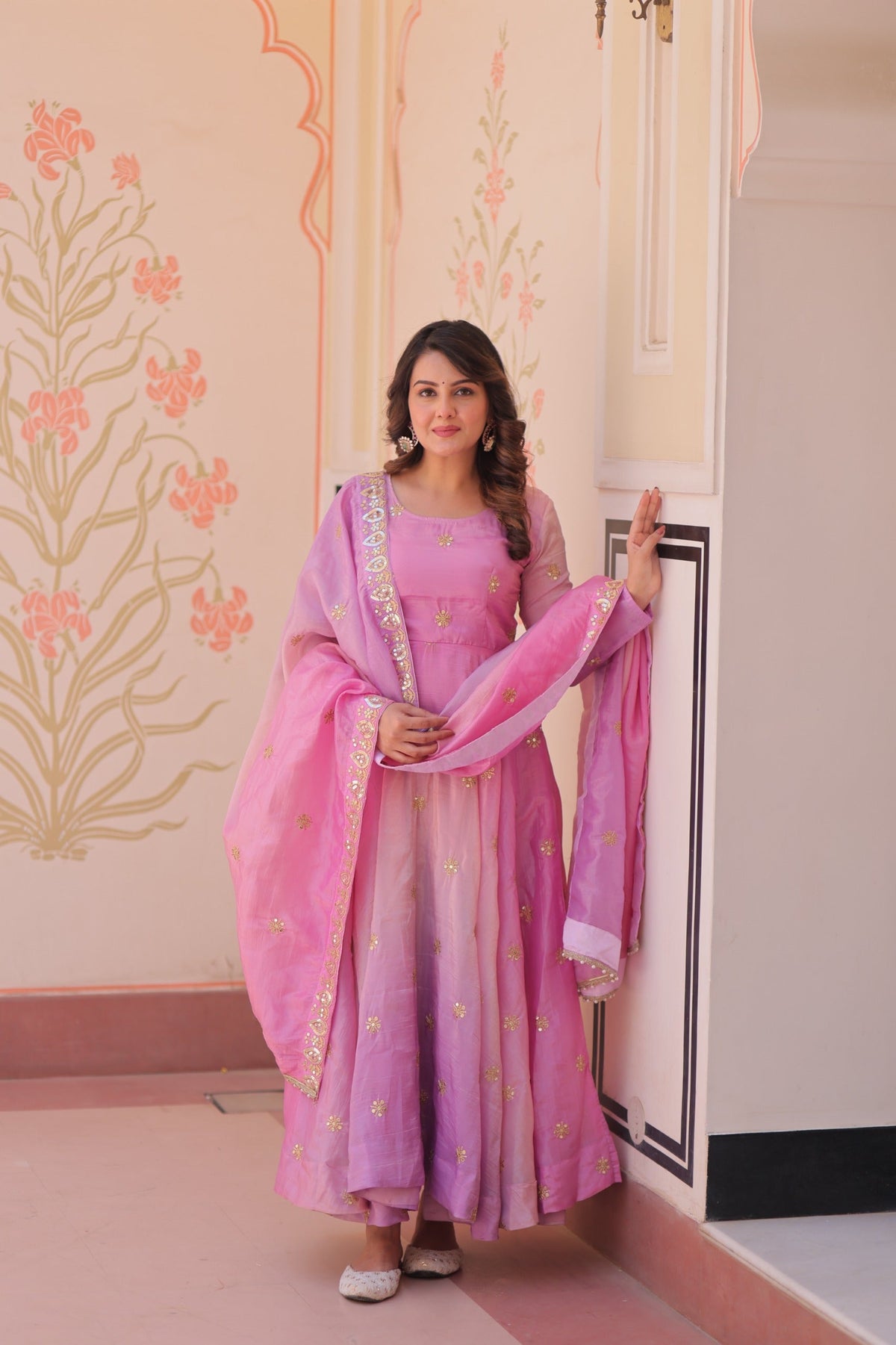 Prazu Fashion Pink Organza Embroidered Gown With Dupatta | Grocsy