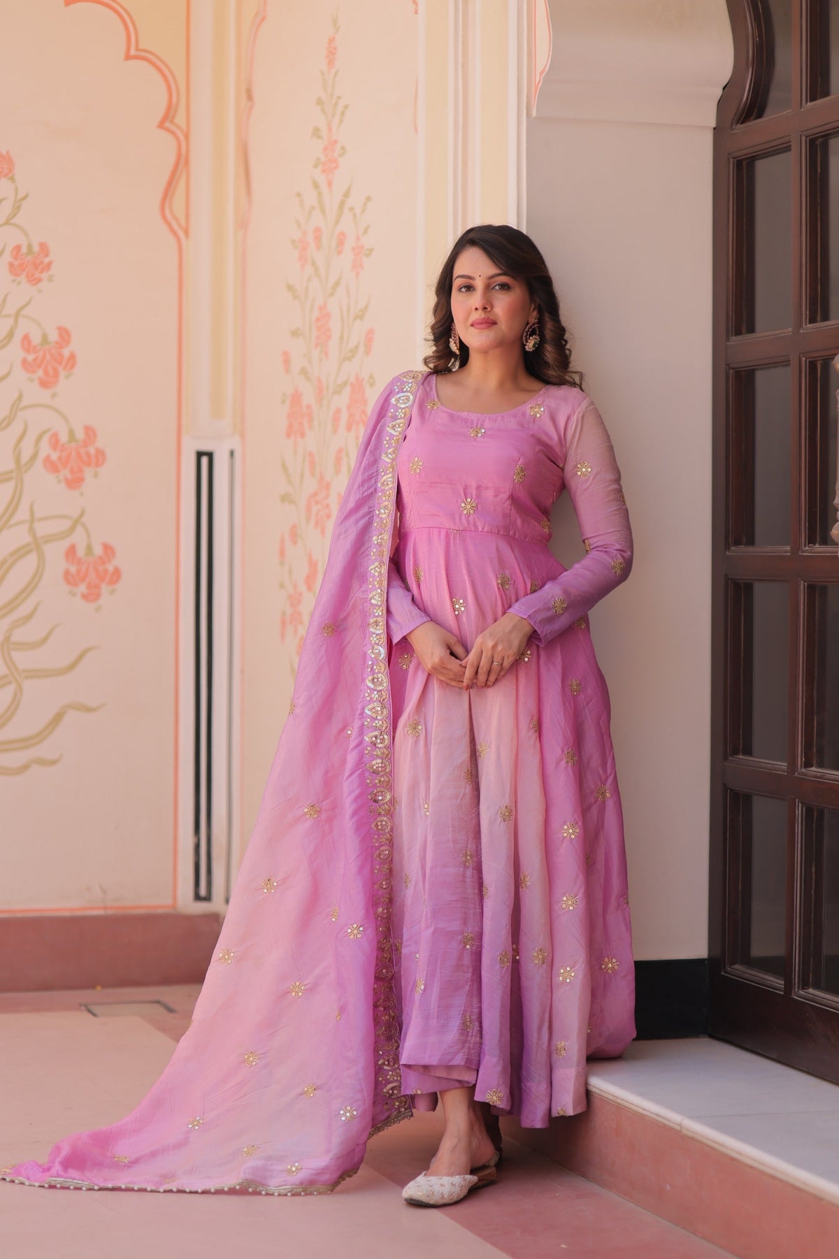 Prazu Fashion Pink Organza Embroidered Gown With Dupatta | Grocsy