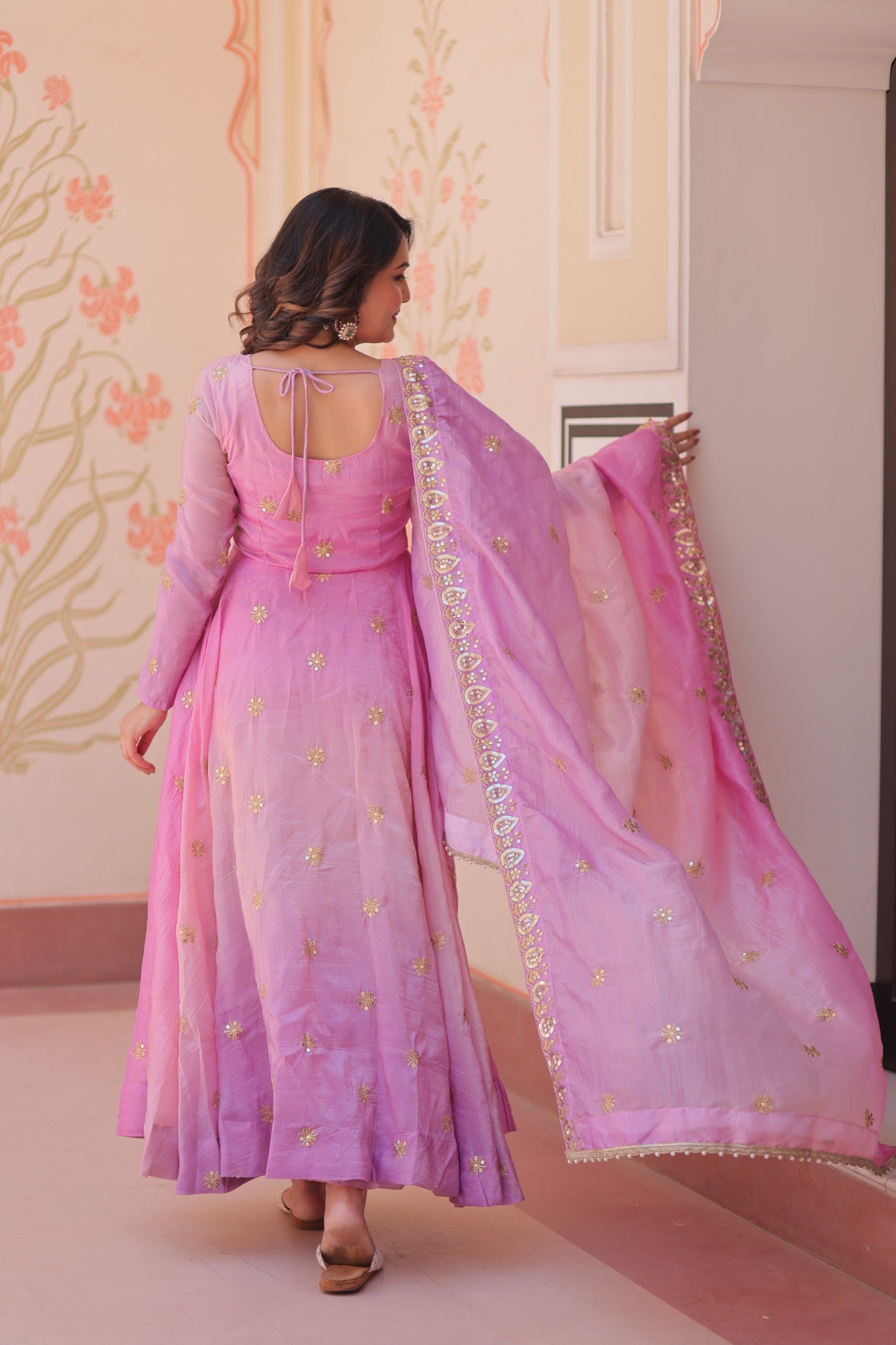 Prazu Fashion Pink Organza Embroidered Gown With Dupatta | Grocsy