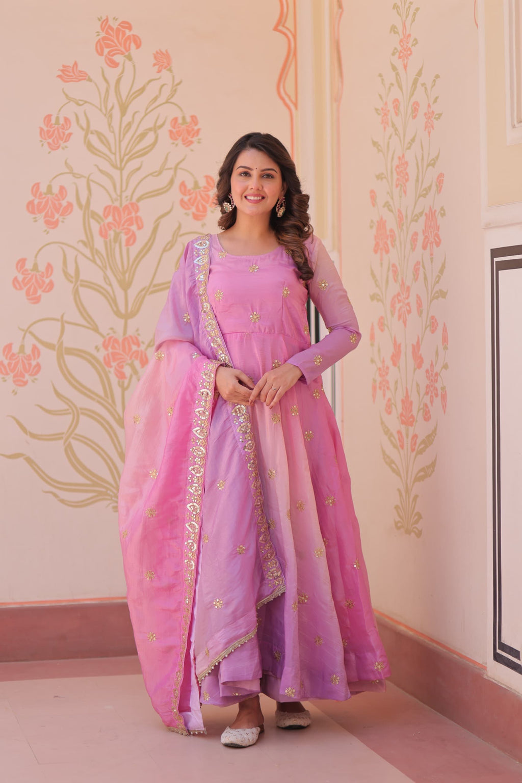 Prazu Fashion Pink Organza Embroidered Gown With Dupatta | Grocsy