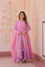 Prazu Fashion Pink Organza Embroidered Gown With Dupatta | Grocsy