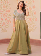 Prazu Fashion Mahendi Silk Beads Embroidered Gown | Grocsy