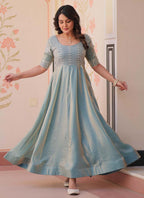 Prazu Fashion Sky Silk Beads Embroidered Gown | Grocsy