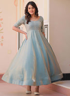 Prazu Fashion Sky Silk Beads Embroidered Gown | Grocsy