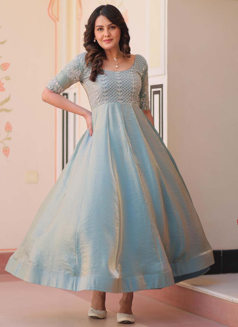Prazu Fashion Sky Silk Beads Embroidered Gown | Grocsy