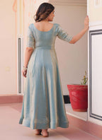Prazu Fashion Sky Silk Beads Embroidered Gown | Grocsy