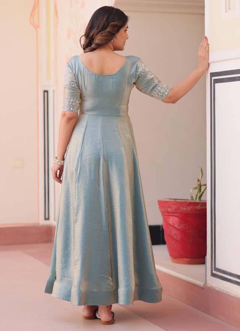 Prazu Fashion Sky Silk Beads Embroidered Gown | Grocsy
