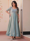 Prazu Fashion Sky Silk Beads Embroidered Gown | Grocsy