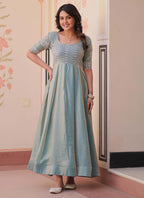 Prazu Fashion Sky Silk Beads Embroidered Gown | Grocsy