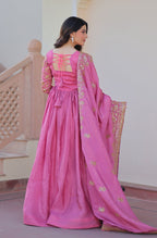 Vedant Vastram Russian Silk Embroidery & Sequence Work Stitched Ethnic Gown-Pink | Grocsy