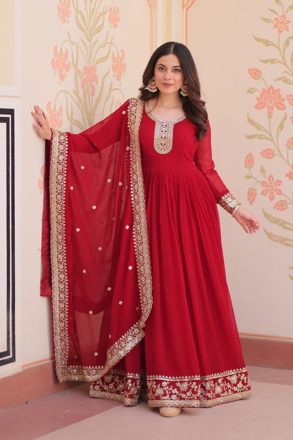 Vedant Vastram Georgette Embroidery & Sequence Work Stitched Ethnic Gown-Maroon | Grocsy