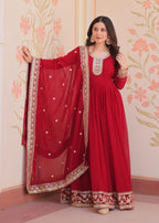 Vedant Vastram Georgette Embroidery & Sequence Work Stitched Ethnic Gown-Maroon | Grocsy