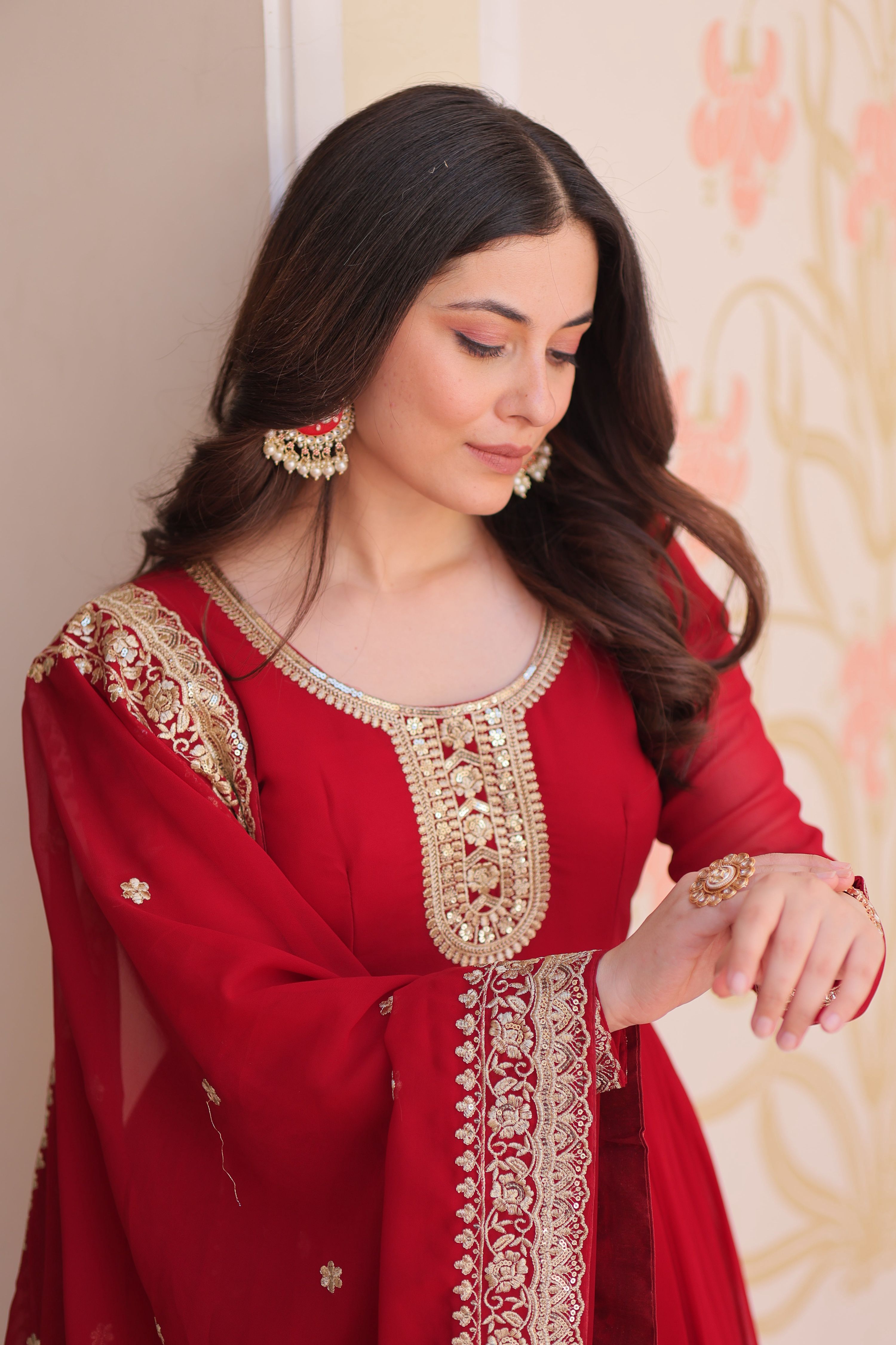 Vedant Vastram Georgette Embroidery & Sequence Work Stitched Ethnic Gown-Maroon | Grocsy