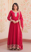 Vedant Vastram Georgette Embroidery & Sequence Work Stitched Ethnic Gown-Pink | Grocsy