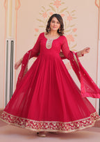 Vedant Vastram Georgette Embroidery & Sequence Work Stitched Ethnic Gown-Pink | Grocsy