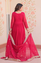 Vedant Vastram Georgette Embroidery & Sequence Work Stitched Ethnic Gown-Pink | Grocsy