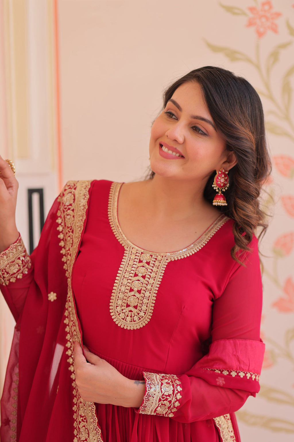 Vedant Vastram Georgette Embroidery & Sequence Work Stitched Ethnic Gown-Pink | Grocsy