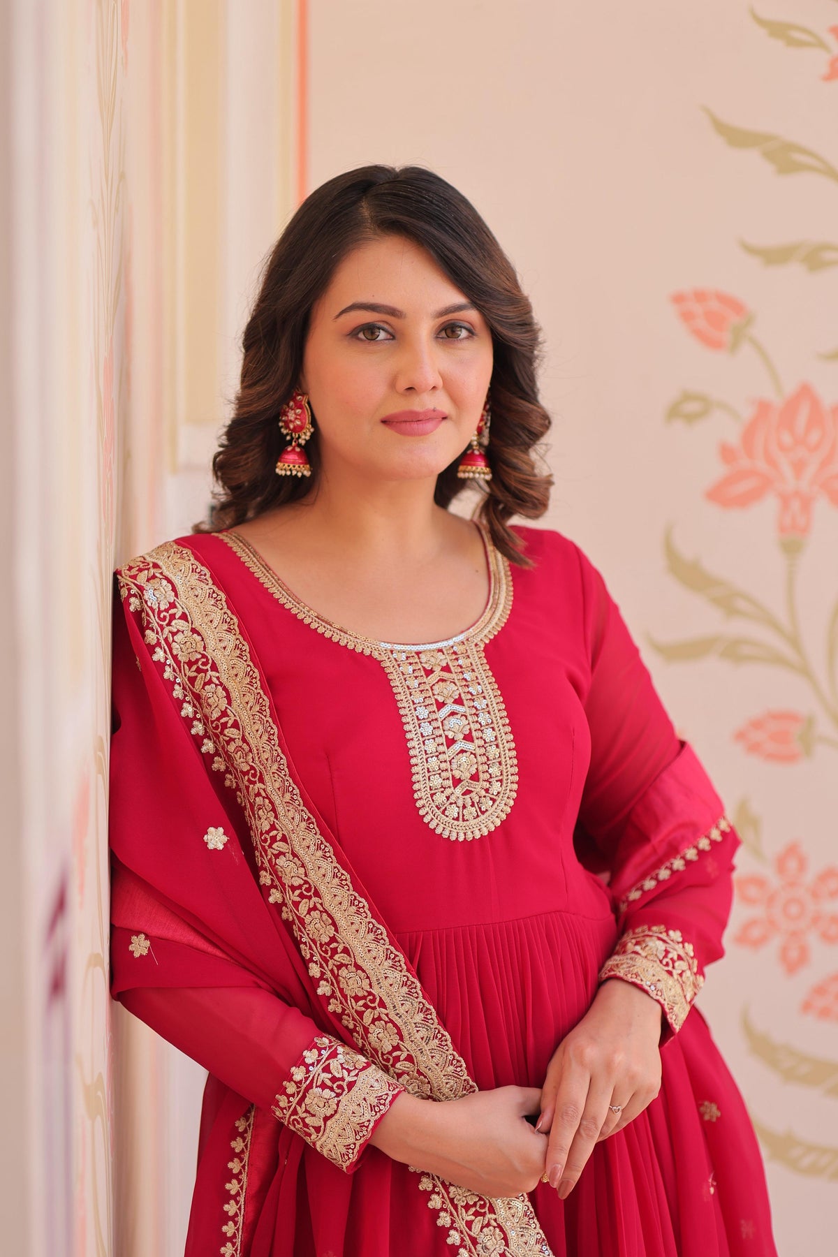 Vedant Vastram Georgette Embroidery & Sequence Work Stitched Ethnic Gown-Pink | Grocsy