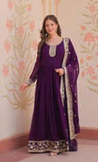 Vedant Vastram Georgette Embroidery & Sequence Work Stitched Ethnic Gown-Purple | Grocsy
