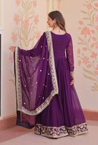 Vedant Vastram Georgette Embroidery & Sequence Work Stitched Ethnic Gown-Purple | Grocsy
