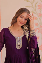 Prazu Fashion Purple Georgette Zari & Sequins Embroidered Gown | Grocsy