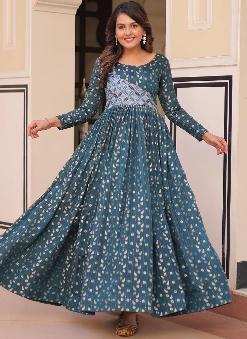 Prazu Fashion Rama Silk Position Print Jacquard Weaving Gown | Grocsy