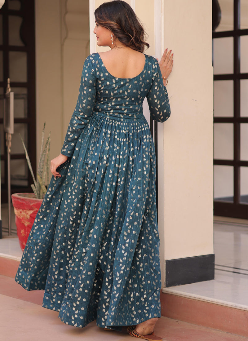 Prazu Fashion Rama Silk Position Print Jacquard Weaving Gown | Grocsy